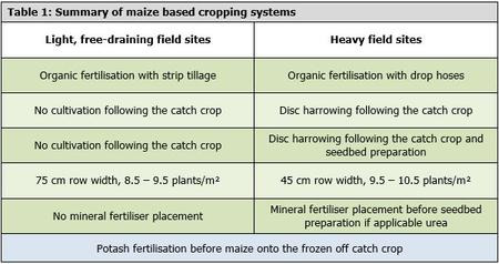 Table 1: Summary of maize based cropping systems